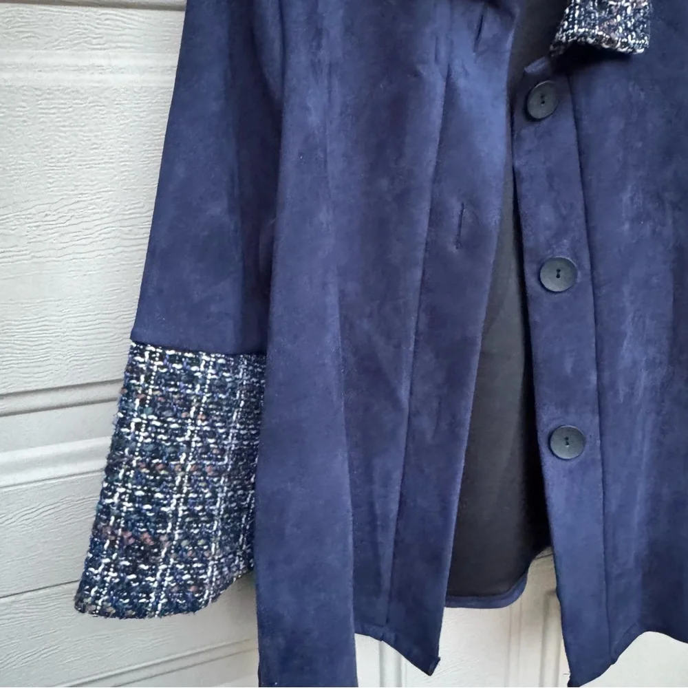 Navy Blazer with Tweed Accents - Picture 2 of 10